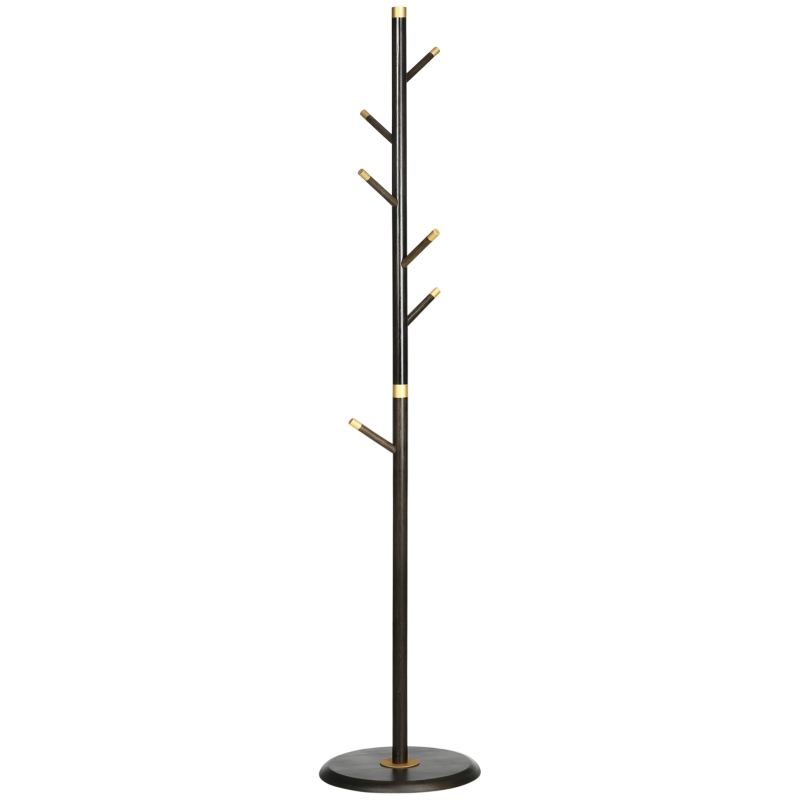 HOMCOM Garderobenständer, Kleiderständer, 6 Haken, Walnuss