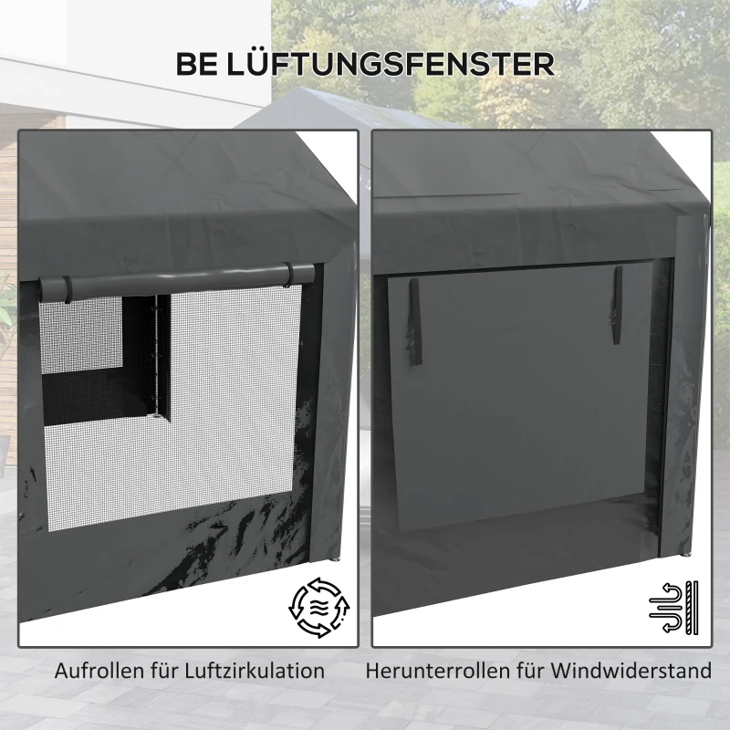 Outsunny Carport & Partyzelt, höhenverstellbar, 4 Fenster & Türen, Metallrahmen, 3 x 6m, Dunkelgrau