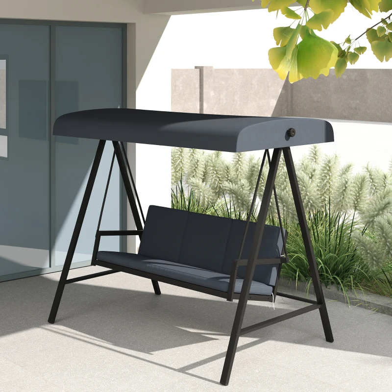 Outsunny Three-Seat Garden Swing Chair, with Adjustable Canopy - Dark Grey