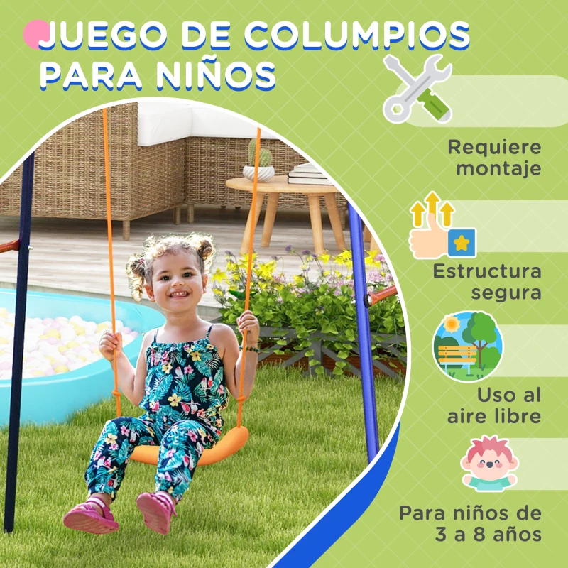 Outsunny Columpio para Niños de 3-8 Años 3 en 1 con Canasta y Portería de Fútbol Desmontable Marco de Acero Multicolor