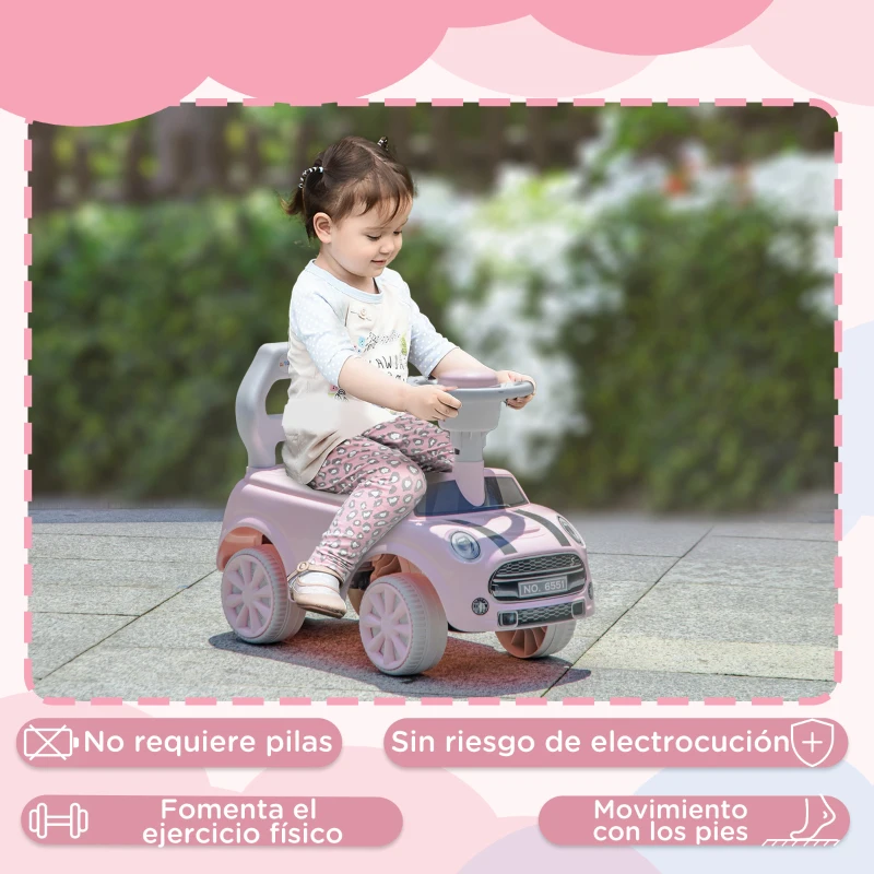 AIYAPLAY Coche Correpasillos con Volante Bocina y Sistema de Antivuelco Carga 25 kg 53x25x35 cm Rosa
