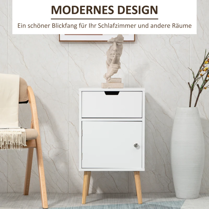 HOMCOM Nachttisch Nachtkommode mit Schublade und Schrankfach Beistelltisch Nachtschrank Sofatisch MDF Natur+Weiß 40 x 40 x 71 cm