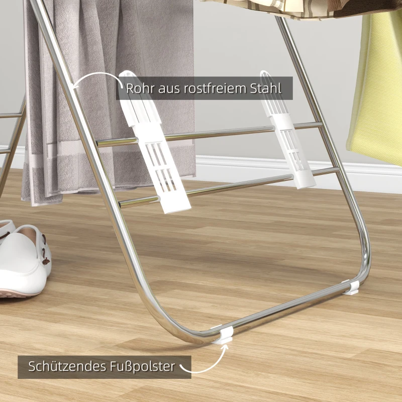 HOMCOM Wäscheständer 1,48 m Trockenlänge tragbar Standtrockner mit Teleskopstangen, Flügelwäscheständer Wäschetrockner für Innen und Außen, Silber+Weiß