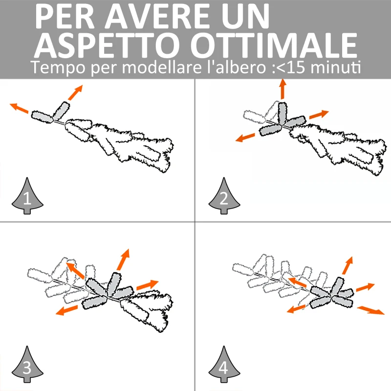 HOMCOM Albero di Natale Artificiale 120cm con Luci Incorporate e 130 Rami, Albero di Natale con Luci a LED e Fibre Ottiche, Base Pieghevole Rimovibile