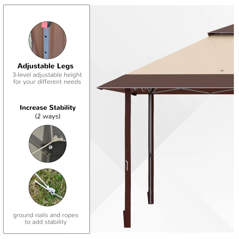 Outsunny 4 x 4m Pop-up Gazebo Double Roof Canopy Tent with UV Proof, Roller Bag & Adjustable Legs Outdoor Party, Steel Frame, Coffee