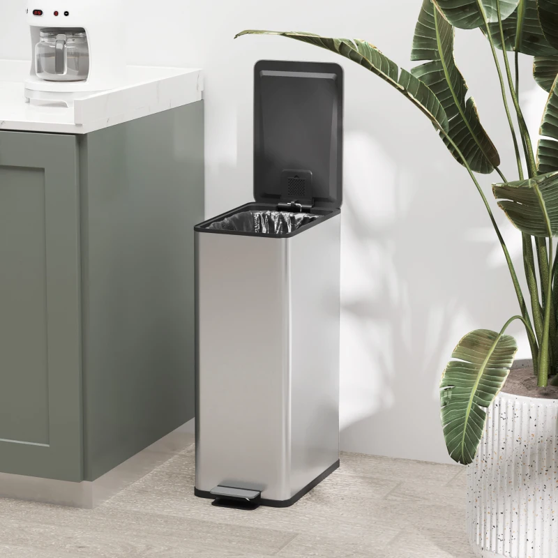 HOMCOM Mülleimer 20L, Soft-Close-Deckel, Deodorant-Fach, Fingerabdrucksicher, Edelstahl, Silber(m-8)