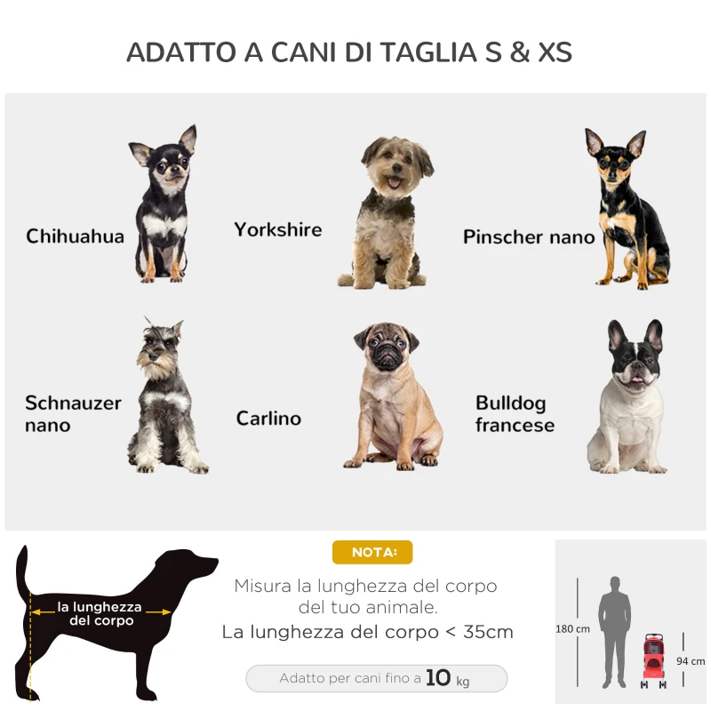 PawHut Passeggino per Cani Piccoli Pieghevole, Carrozzina per Cani con Ruote con Freni, Portabicchieri, Cestino Portaoggetti, 3 Finestre e Ruote Anteriori a 360°, per Animali Domestici 10 kg, Rosso