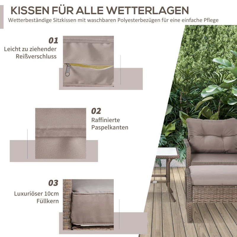 Outsunny Rattan Gartenmöbel Set für 4 Personen Balkonmöbel Set Sofa mit Hocker Tisch Stahl Braun 65 x 66 x 75 cm