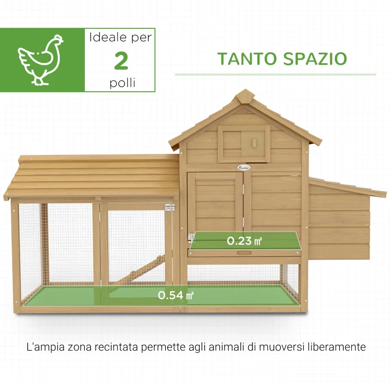 PawHut Pollaio Prefabbricato in Legno per 2 Galline con Recinzione e Nido per Cova, 150.5x54x87cm