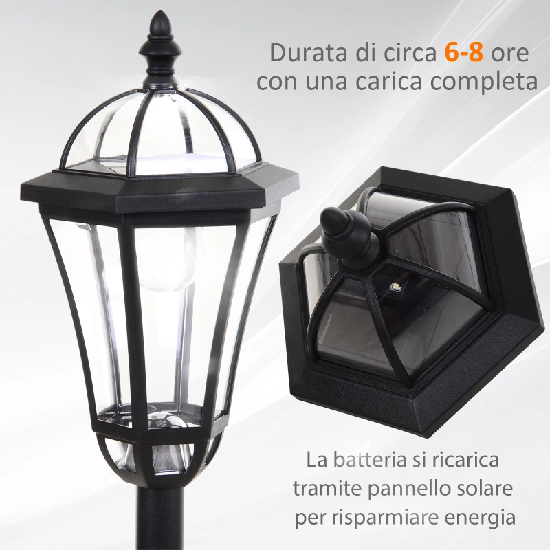 Outsunny Set 2 Lampioni Solari per Giardino con 2 LED e Accensione Automatica, Nero