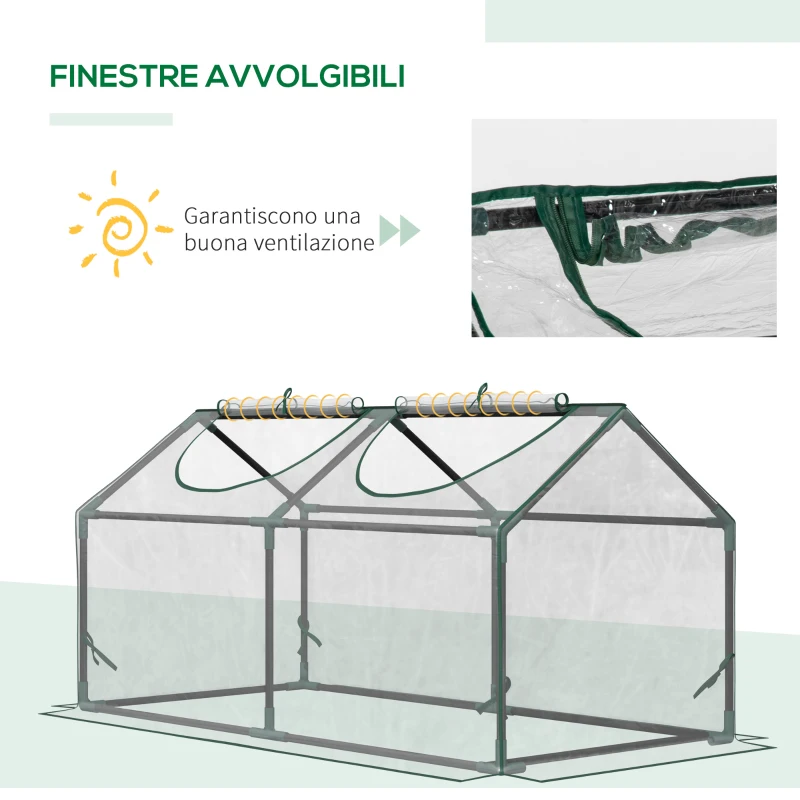 Outsunny Mini Serra da Giardino con 2 Finestre Avvolgibili e Copertura PVC Anti-UV, 120x60x60cm, Trasparente