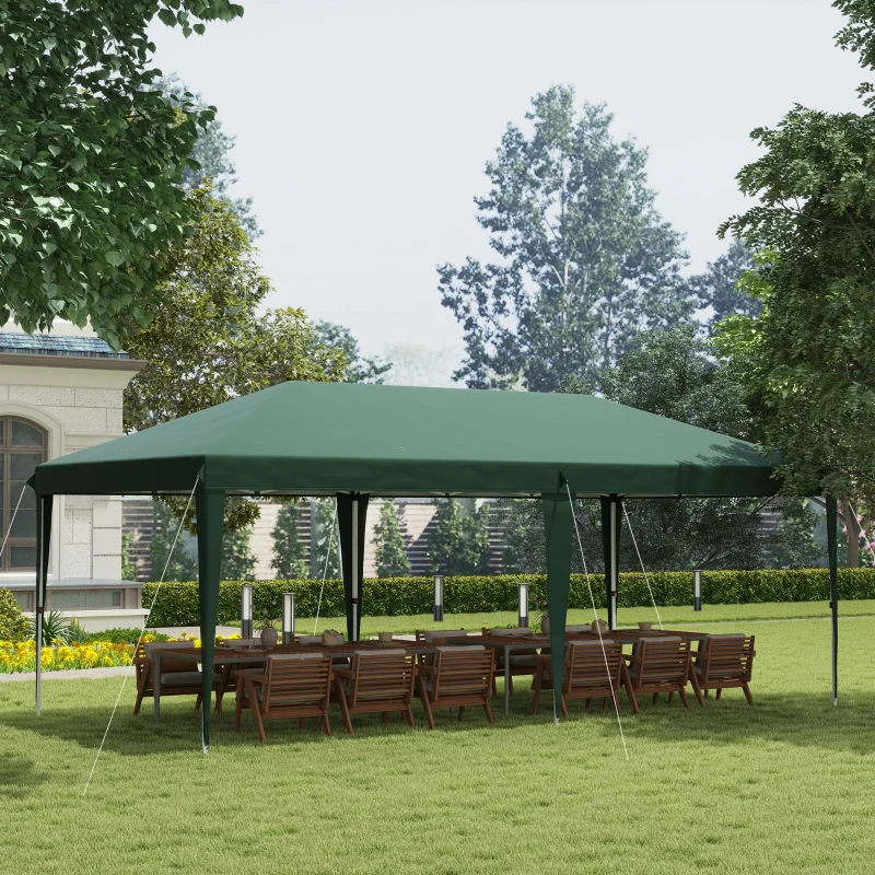 Outsunny Pop Up Gazebo 3 x 6m, Foldable Canopy Tent, Height Adjustable Wedding Awning Canopy w/ Carrying Bag, Green