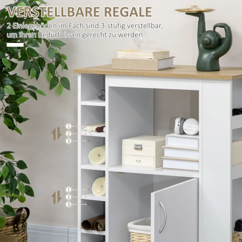 HOMCOM Kücheninsel, Küchenschrank, 5 Regale, 3 Seitenfächer, Weiß + Natur