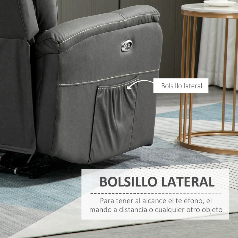 HOMCOM Sillón Reclinable Eléctrico Tapizado en Tejido Técnico Sillón Relax de Salón con Reclinación 155° Reposapiés y 2 Bolsillos Laterales 95x90x105 cm Gris Oscuro