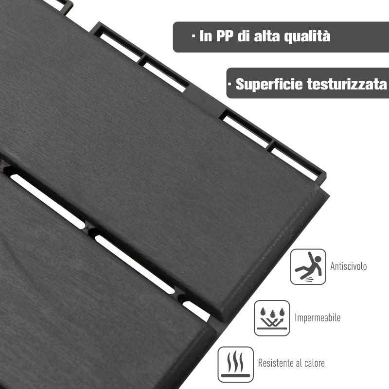 Outsunny Set 9 Mattonelle a Incastro per Terrazzo, Piastrelle per Pavimenti, Piastrelle per Esterno in PP Antiscivolo, Area: 0.81 mq, 30x30x2cm, Nero
