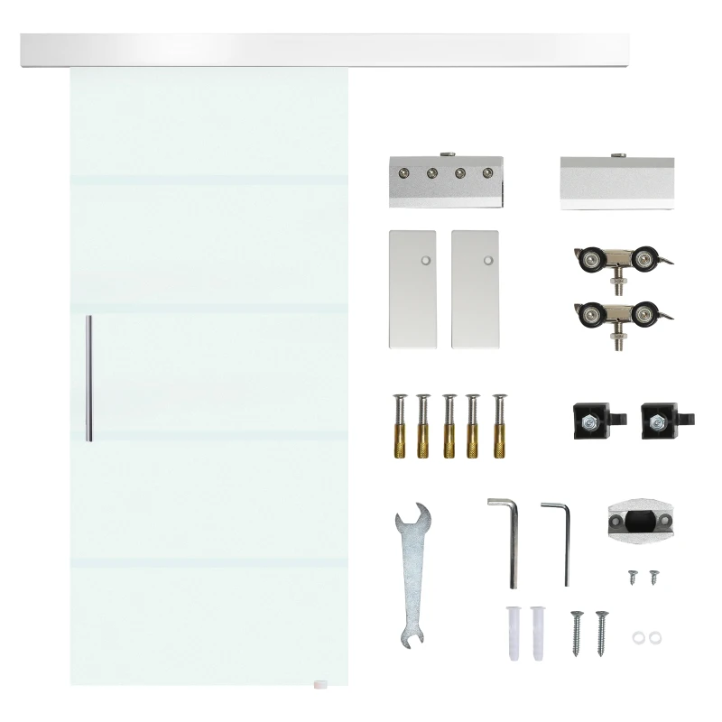 HOMCOM Puerta Corredera de Cristal 90x205 cm Puerta Corrediza Deslizante con Riel de Cristal de Seguridad Translúcido(m-1)