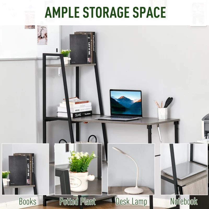 HOMCOM Modern Foldable Home Office Desk with Storage Shelf Freestanding Computer Table Workstation for Study, Grey