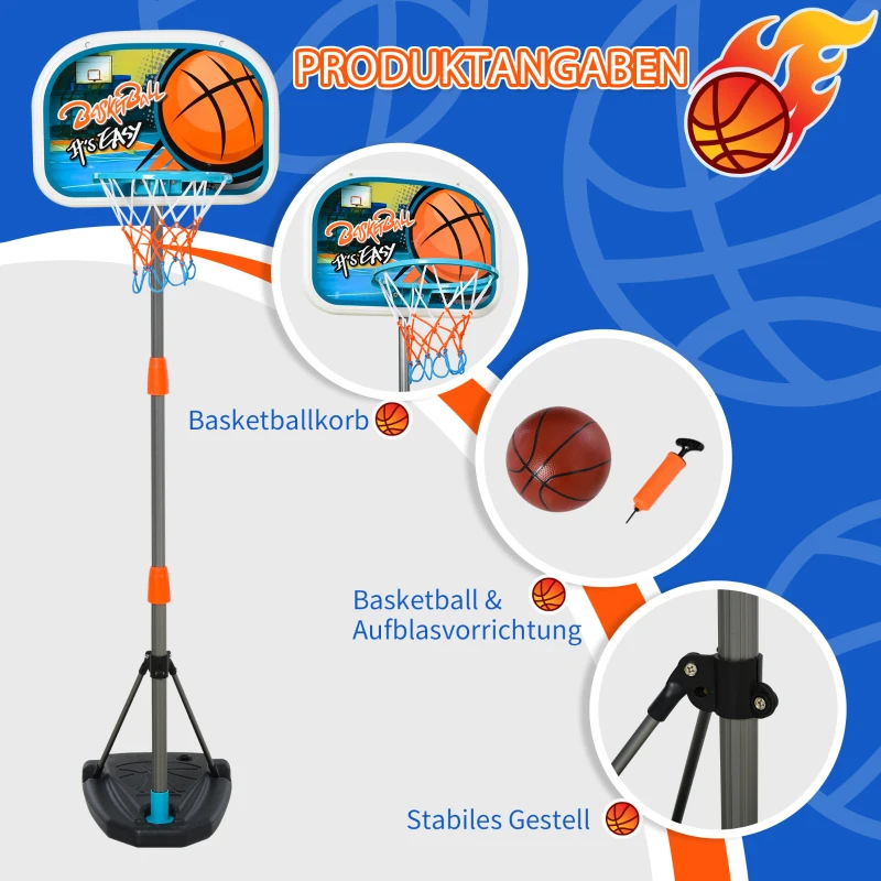 HOMCOM Kinder Basketballständer Basketballkorb einstellbare mit Ständer höhenverstellbar mit Ball & Pumpe Mehrfarbig 32 x 65 x 126-158 cm