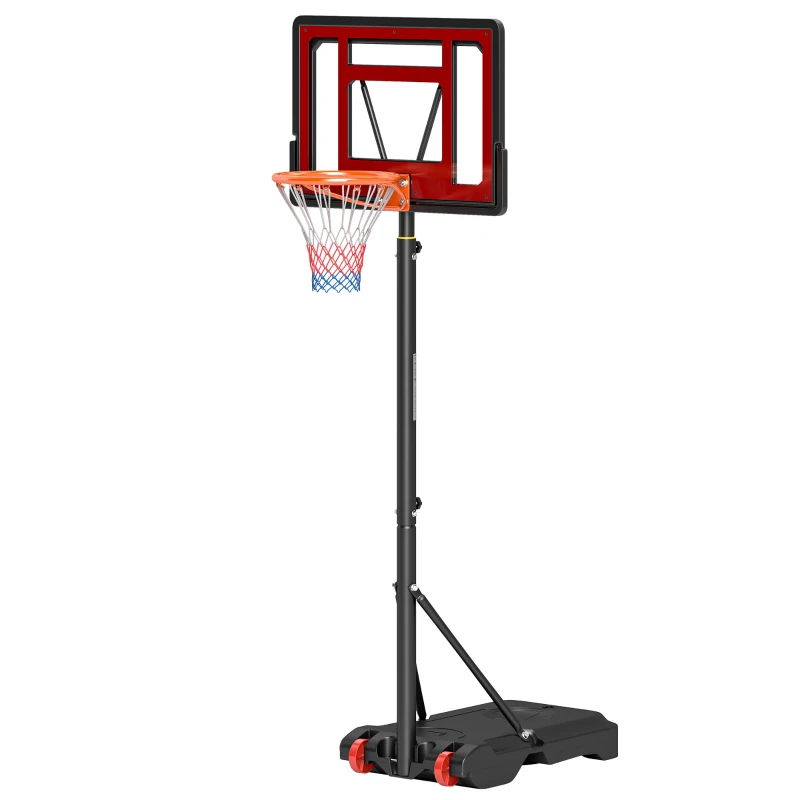 HOMCOM Canasta de Baloncesto Ajustable de 205-261 cm Aro de Baloncesto Portátil con Soporte de Acero Base Rellenable y 2 Ruedas de Transporte para Niños y Adultos Rojo Negro