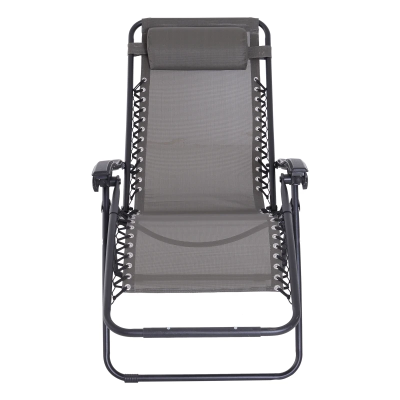 Outsunny Tumbona Plegable de Jardín Silla Gravedad Cero Sillón de Playa Relajante Texteline Marco Acero Carga 120kg 90x65x110 cm Gris