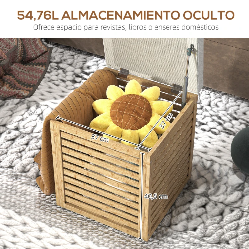 HOMCOM Baúl de Almacenaje para Dormitorio 54,7L con Asiento Desmontable Marco de Bambú 40x40x47 cm Gris y Natural