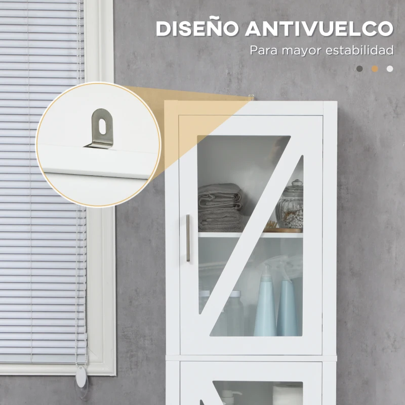 kleankin Columna de Baño Estantería para Baño con 2 Puertas Estantes Ajustables Armario Alto tipo Vitrina 45x30x170 cm Blanco