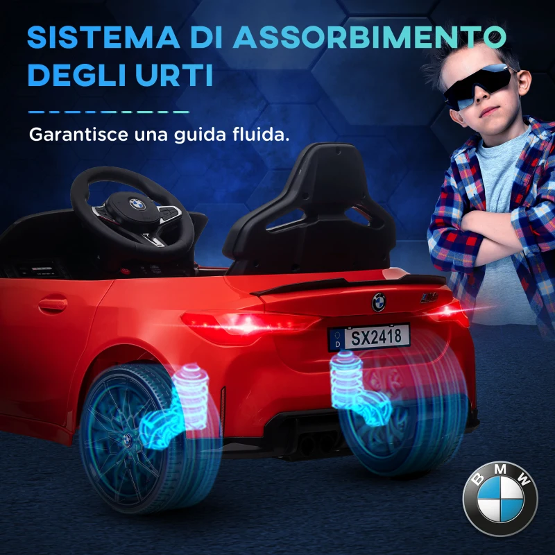 AIYAPLAY Macchina Elettrica per Bambini a Licenza BMW M4 con Telecomando, Clacson e Fari, 108x69.5x51 cm, Rossa