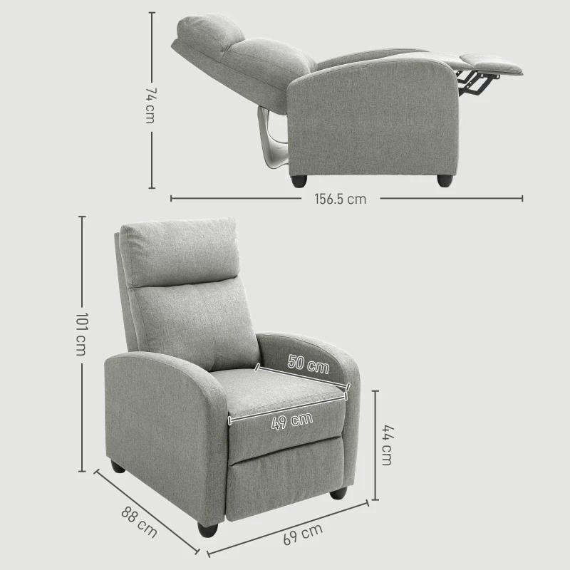 HOMCOM 135° Push Back Recliner Armchair, with Footrest - Grey