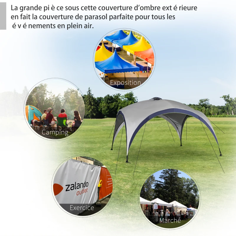 Outsunny Tonnelle barnum Tonnelle de Camping Tonnelle jardin en dôme dim. 4L x 4l x 2,5H m métal époxy polyester haute densité 190T Tente Imperméable Moustiquaires Pavillon Jardin gris