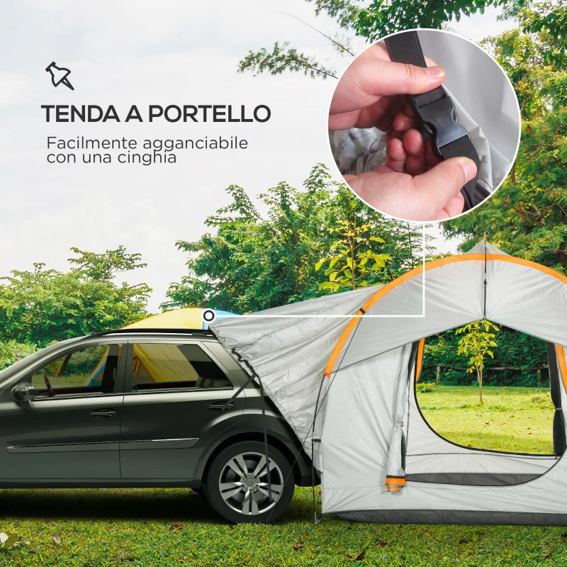 Outsunny Tenda per Auto Impermeabile a 3 Porte in Poliestere, PE e Fibra di Vetro, 239x210x210 cm, Grigio e Arancione