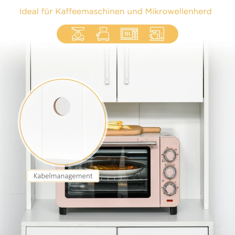 HOMCOM Küchenschrank Hochschrank mit 2 Türen Regal Mikrowellenregal Küchenbuffet mit unterem Aufbewahrungsschrank und 3 Schubladen Kommode Spanplatte Stahl Weiß 60 x 40 x 160 cm