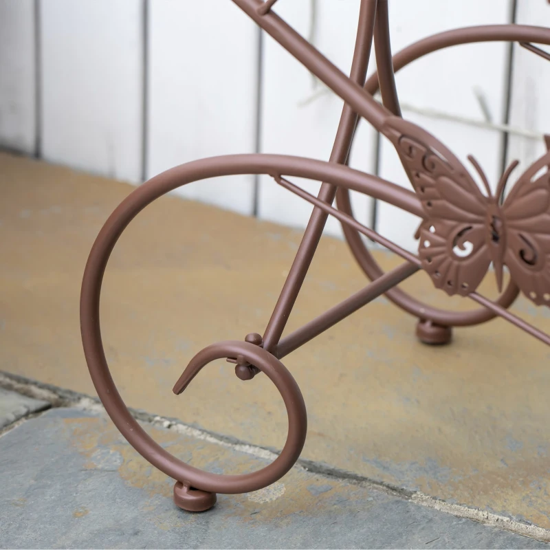 Outsunny Blumenständer, Pflanzenregal, Dreistufiger Blumenstand, Blumentreppe im französischem Stil, Pflanzenstand, Metall, Bronze, 76 x 27 x 67 cm