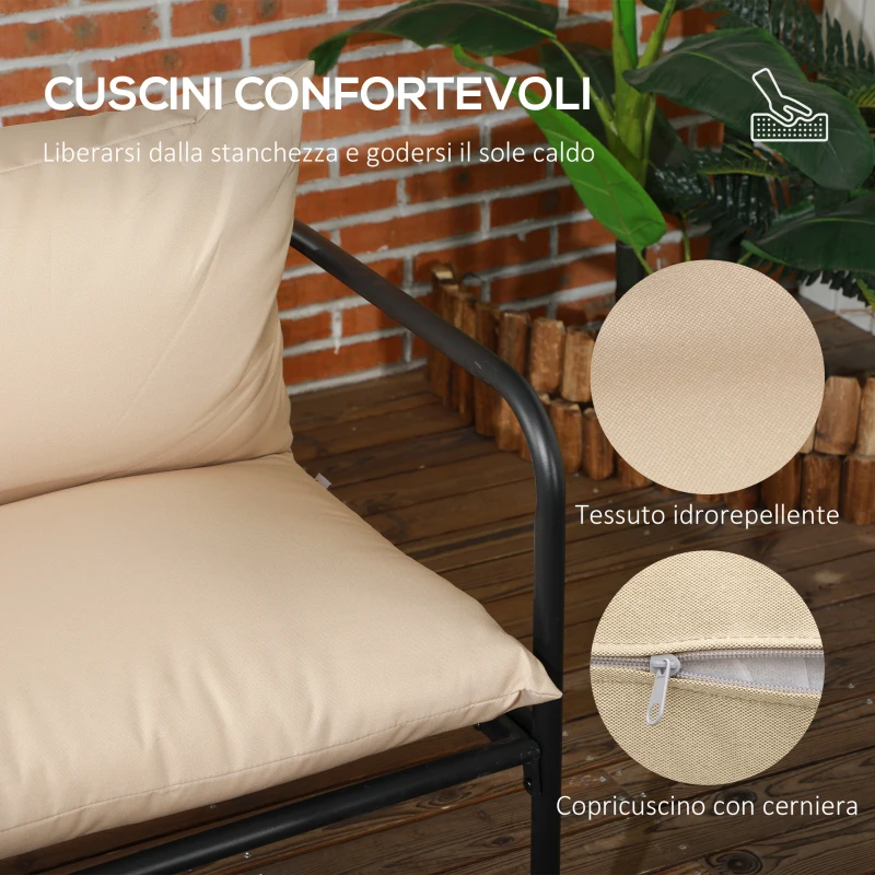 Outsunny Set da Giardino 4 Pezzi con 2 Poltrone 58x58x66 cm, Divano 116x58x66 cm e Tavolino 80x42x38 cm, Khaki