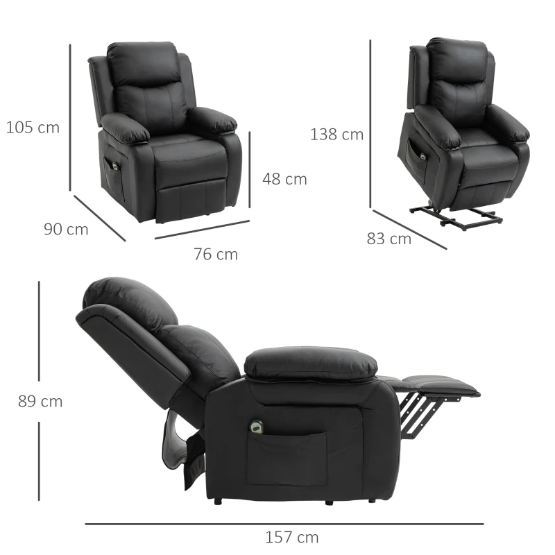 HOMCOM Poltrona Elettrica Alzapersona Reclinabile fino 160° con Telecomando, in Similpelle, Nero