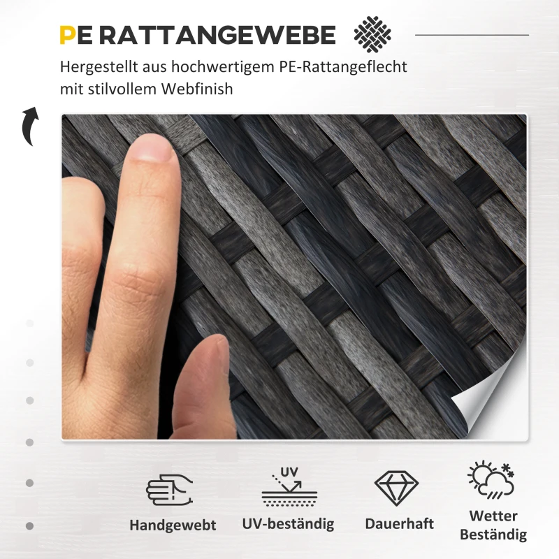 Outsunny Rattan Lounge Set, Sitzgruppe mit Sonnendach, Garten Loungegruppe, inkl. Kissen und Beistelltisch, Metall, Grau, 215 x 75 x 64 cm