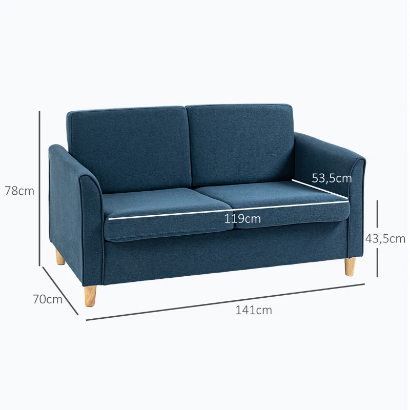 HOMCOM Zweisitzer-Sofa, komfortabel, 141x70x78 cm, Blau