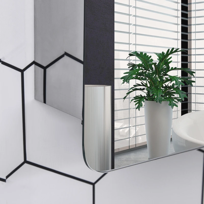 kleankin Armario de Baño con Espejo Mueble Auxiliar de Pared con Puerta Corredera y 3 Estantes 46x12x66 cm Plata