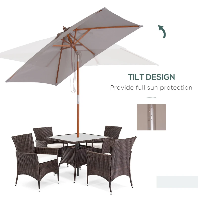 Outsunny 2m Tilting Wooden Pole Parasol - Grey