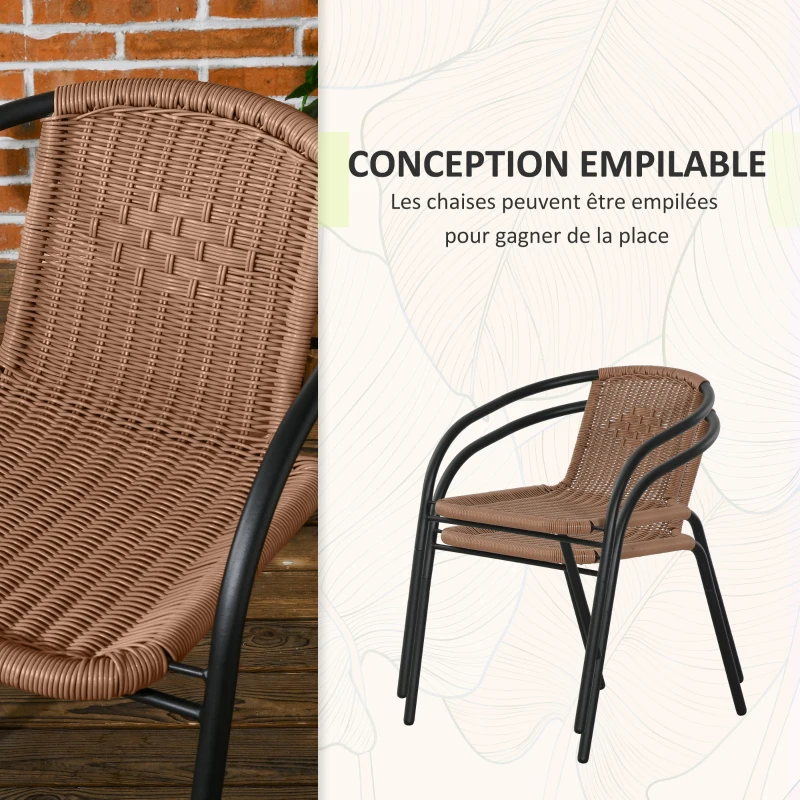 Outsunny Ensemble de jardin salon de jardin en résine tressée 3 pièces 2 fauteuils + 1 table basse plateau en verre trempé