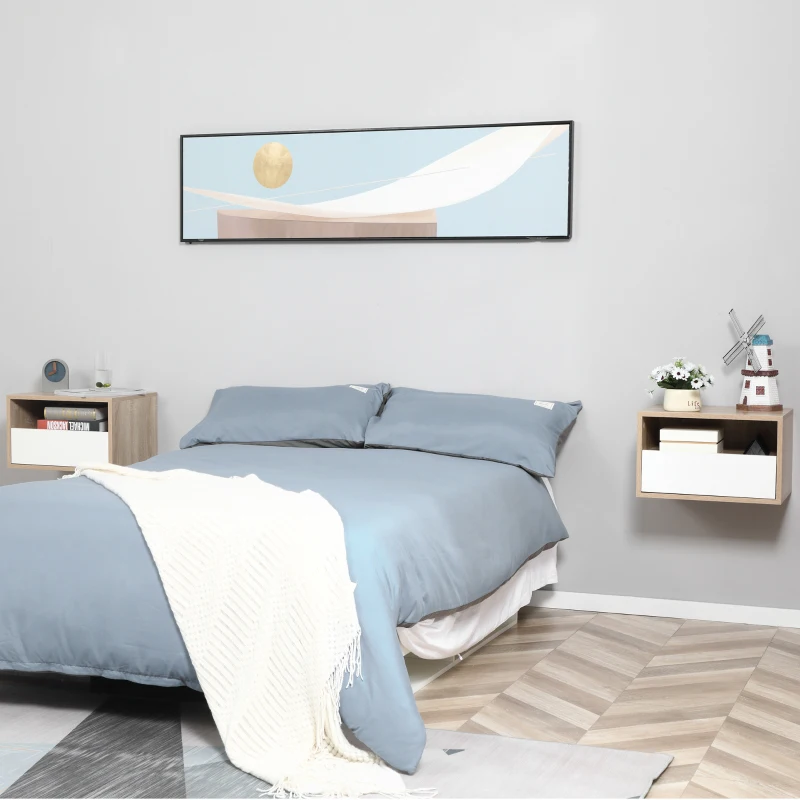 HOMCOM Set 2 Comodini Sospesi con Cassetto e Ripiano 45x35x27.5cm - Bianco e Color Legno