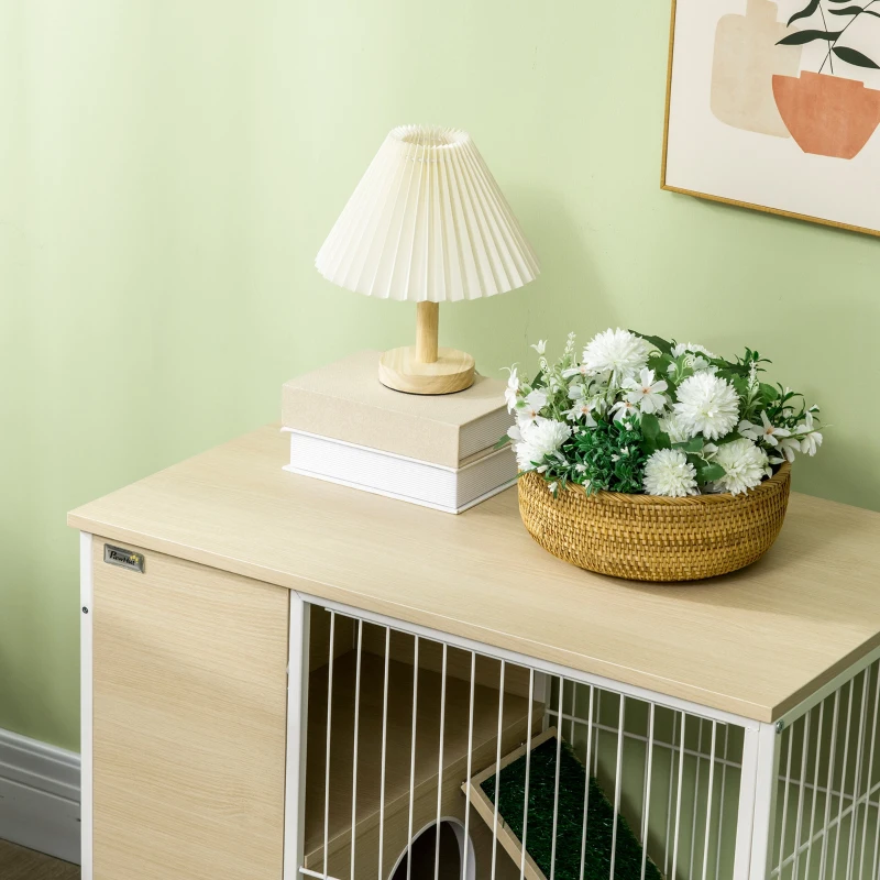 PawHut Cage à lapin clapier sur roulettes toit ouvrant plates-formes avec plateau amovible 78 x 52,5 x 76,5 cm naturel