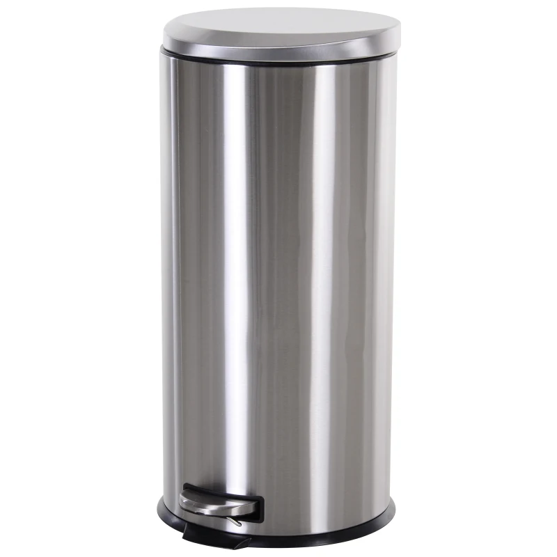 HOMCOM 30L Mülleimer Treteimer aus Edelstahl, Abfalleimer mit Inneneimer, Müllbehälter mit Deckel und Fußpedal, für Wohnzimmer, Büro, Ø29,2 x 62,5 cm