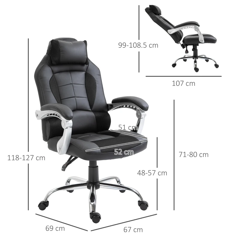 HOMCOM Fauteuil chaise de bureau manager grand confort hauteur/inclinaison dossier réglable noir