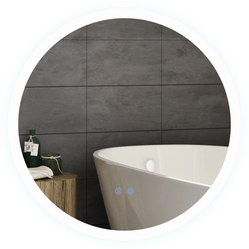 kleankin LED Badspiegel, einstellbare Helligkeit, Entnebelung, Touch, IP44, Metall/Glas, Ø60 cm, Weiß/Silber