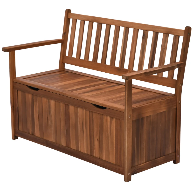 Outsunny Gartenbank Truhenbank Sitzbank mit Stauraum 2-Sitzer Holz Braun B120 x T60 x H87cm
