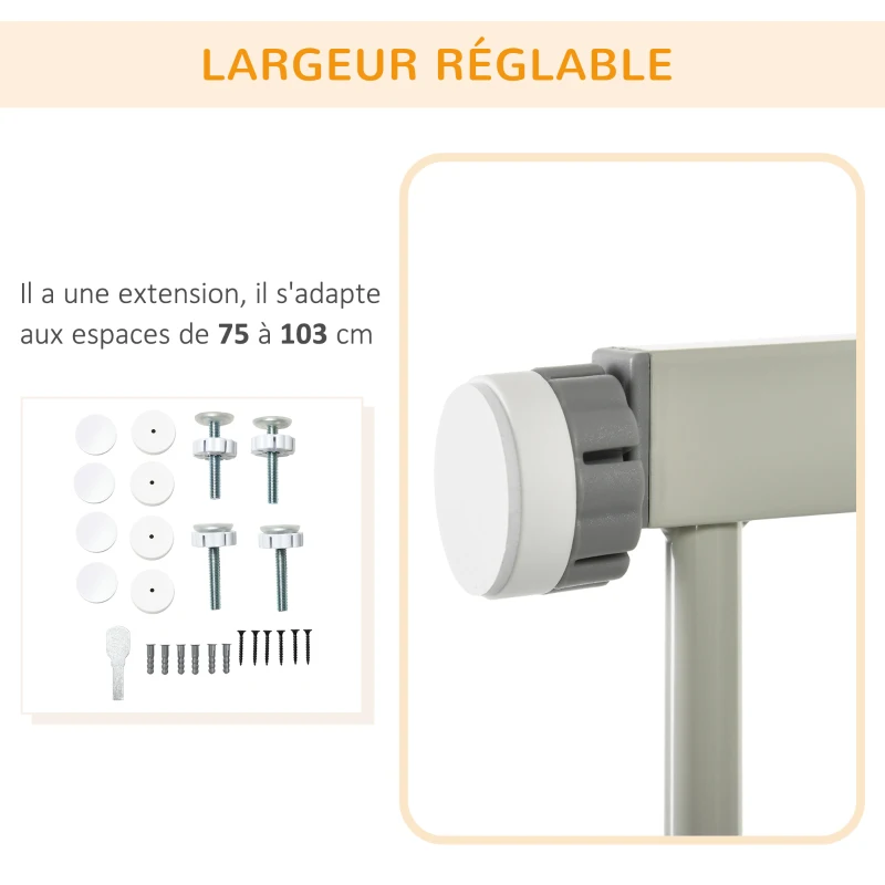 PawHut Lot de 2 barrières de sécurité pour animaux domestique avec fermeture automatique double verrouillage largeur 75-103 cm