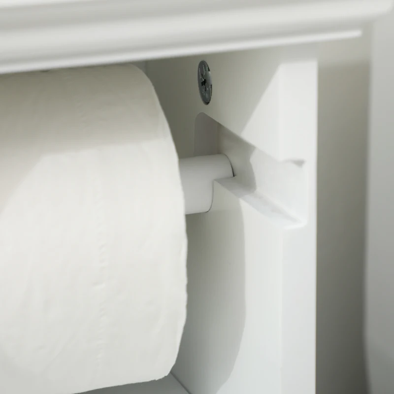 kleankin Meuble de salle de bain support papier toilette avec placard et sortie papier en bois blanc