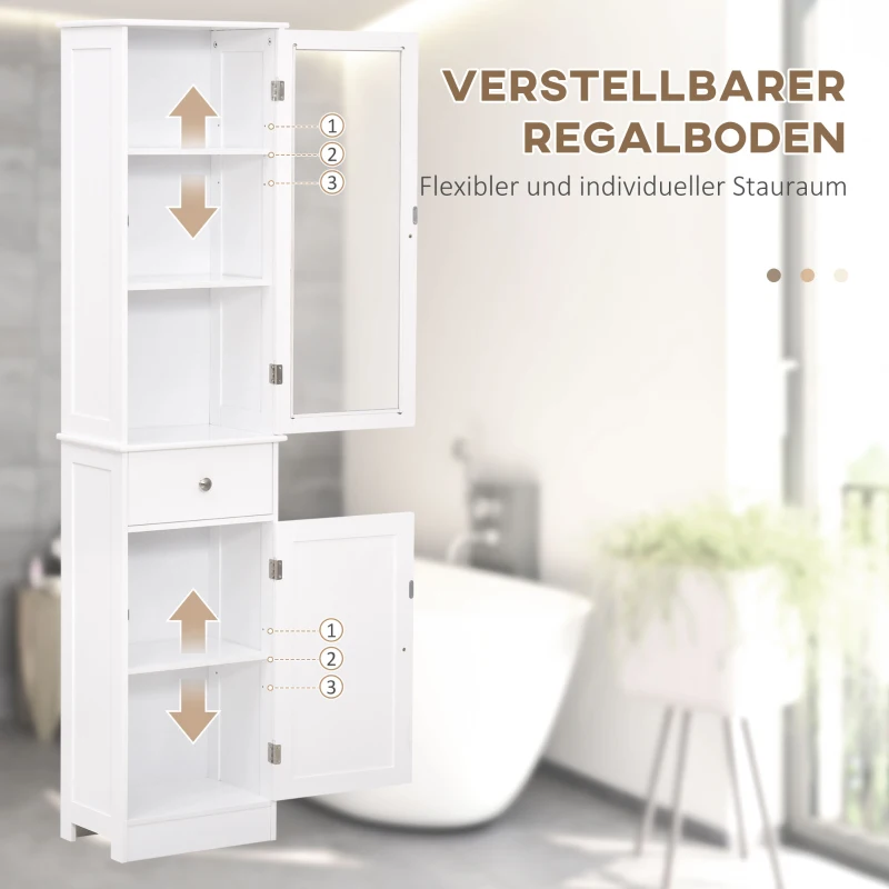 kleankin Badezimmerschrank, Badschrank, Vitrine, Küchenschrank mit Schublade, Regale, MDF, Acryl, 40 x 27 x 171,5 cm, Weiß
