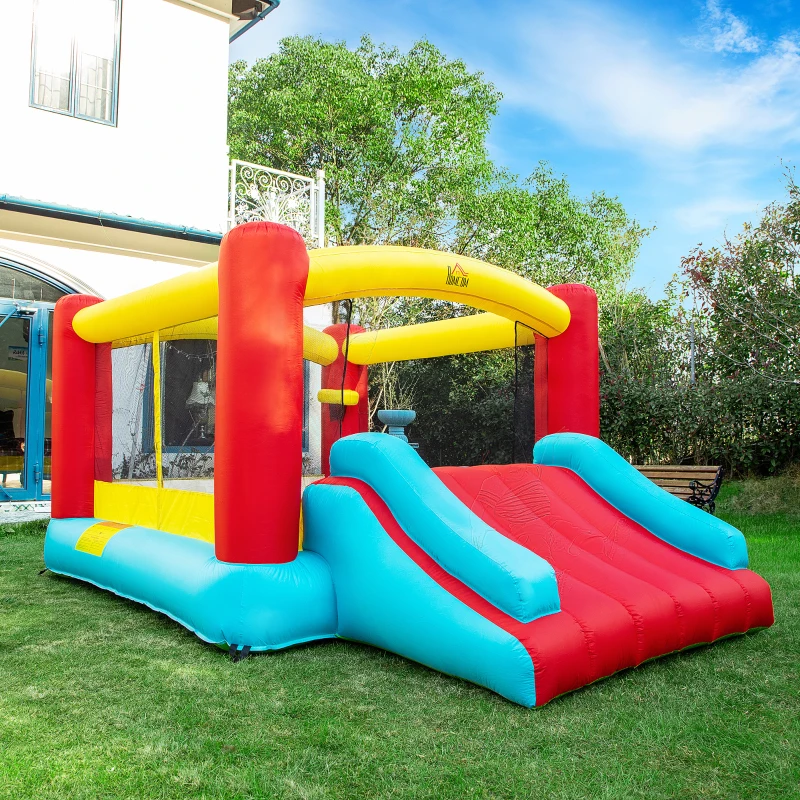 HOMCOM Hüpfburg mit Gebläse Springburg Spielburg Rutsche Spielhaus aufblasbar 420D Oxford-Gewebe Outdoor groß bunt 366 x 274 x 183 cm