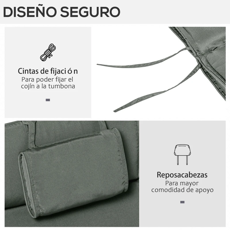 Outsunny Cojín para Tumbona de Exterior 198x53x5 cm Desenfundable y Lavable con Reposacabezas Extraíble Colchoneta Plegable de Algodón Cojín SOLO para Silla Reclinable de Jardín Gris